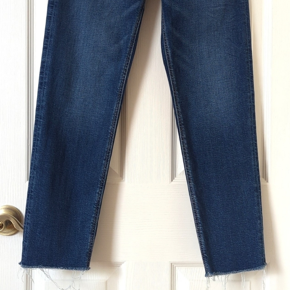American Eagle Classic Dark Wash High Rise Crossover Straight Leg Mom Jeans 00 - Picture 3 of 15